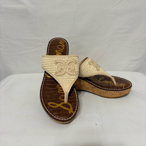 Sam Edelman Ruth wedge thong sandals in linen raffia with a cork platform. - Picture 4 of 10